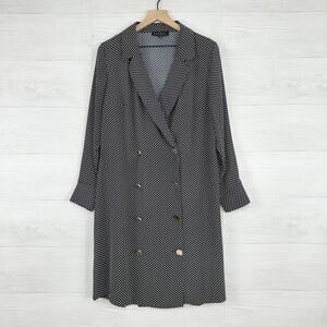 Eloquii Double Breasted Shift Dress Size 16 Navy Polka Dot Long Sleeves Preppy‎